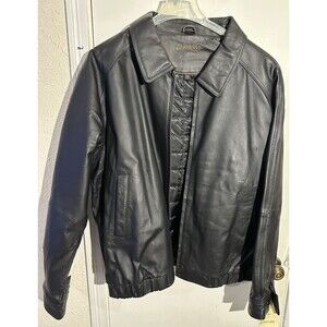 St. John's Bay Men's Black Leather Bomber Jacket Size XXL